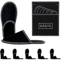 Relaxdays Gästehausschuhe 6 Paar, Hausschuhe "Gäste" mit Tasche, Größen 36-45, Filzpantoffeln, Antirutsch-Sohle, schwarz