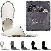 Relaxdays Gästehausschuhe 6 Paar, Hausschuhe "Guests", mit Tasche, Größen 36-45, Filzpantoffeln, Antirutsch-Sohle, beige