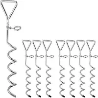 Famanu Schraubheringe 4 Stück - für weichen und normalen Boden - Hundeanker 42 cm lang - Silber