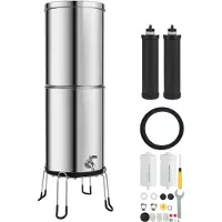 SucceBuy Schwerkraft-Wasserfiltersystem 12,3 L aus Edelstahl 304, reduziert Blei und bis zu 99 % Chlor, ausgestattet mit 2 Aktivkohlefiltern, 2 Fluoridfiltern, Wasserhahn und Ständer