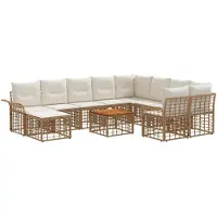 vidaXL Outdoor-Sofagarnitur 11 stk. Natürlich und Cremweiß Poly-Rattan