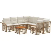 vidaXL Outdoor-Sofagarnitur 9 stk. Natürlich und Cremweiß Poly-Rattan