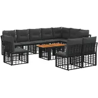 vidaXL Gartensofa-set 11 stk. Schwarz und Dunkelgrau Poly-Rattan