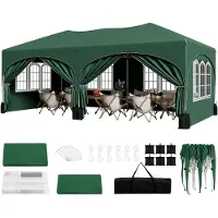 Woltu Pavillon 3x6m Pop up Faltpavillon mit 6 Seitenteilen 4 Sandsäcke Grün