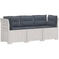 vidaXL 3-Sitzer Garten Sofa mit Kissen Rattan-Look PP Weiß