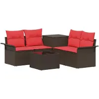 vidaXL Sofa Set 6 stk. 4-Sitzanzahl Braun und Rot Polyrattan und Stahl