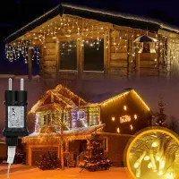Eikuavons LED Eisregen Lichterkette 400 LEDs 10m Warmweiß, 8 Modi, Memory-Funktion, 31V Lichtervorhang für Fenster, Party und Wohnzimmer
