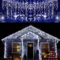Eikuavons LED Eisregen Lichterkette 200 LEDs 5m Kaltweiß, 8 Modi, Memory-Funktion, 31V Lichtervorhang für Fenster, Party und Wohnzimmer