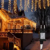 Vigevee 600 LED Eiszapfen Lichterkette 15m Warmweiß, 8 Lichteffekte mit Speicherfunktion, Weihnachtsbeleuchtung Weihnachtsdeko für Fenster und Party