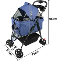 StarTech.com Tierbuggy - Faltbarer Hunde- und Katzenwagen - Becherhalter und Korb - Räder mit Bremse - Oxfordstoff und Stahlrahmen - 50 x 65 x 99 cm - Blau