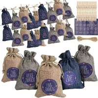 OEM Weihnachtskalender zum Selberfüllen 24 Baumwollsäckchen mit bedruckten Stoffen, inkl. 24 Etiketten - Weihnachtskalender - Blau/Grau - 14cm x 10cm