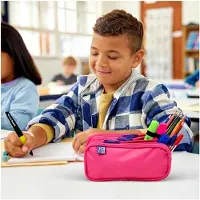 Markenlos Federmäppchen für die Schule mit 3 Fächern in Fuchsia