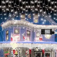 Eikuavons Eisregen Weihnachtsbeleuchtung 600 LEDs 15 m Lichtlänge + 5 m Zuleitung, Kaltweiß, Lichtervorhang mit 8 Modi, Weihnachtsbeleuchtung für Innenräume, Weihnachten und Party