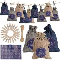 OEM Weihnachtskalender zum Ausfüllen - 24 Geschenkbeutel - Bastelset für Weihnachtsdekoration - Vollständiges Bastelkit - Blau/Beige/Grau