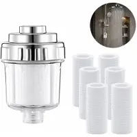 Novzep Wasserfilter Dusche mit 6 Filterkartuschen, Duschfilter 5 Mikron PP Filter gegen Rost, Sand und Ablagerungen, transparenter Vorfilter für Badezimmer
