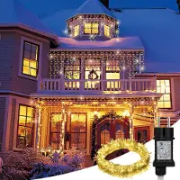 Eikuavons Eisregen Weihnachtsbeleuchtung 600 LEDs 15 m Lichtlänge + 5 m Zuleitung, Warmweiß, Lichtervorhang mit 8 Modi, Weihnachtsbeleuchtung für Innenräume, Weihnachten und Party