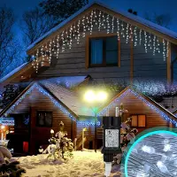Peviasot LED Eisregen Lichterkette 400 LEDs 10m Kaltweiß, 8 Modi, Memory-Funktion, 31V Lichtervorhang für Fenster, Party und Wohnzimmer