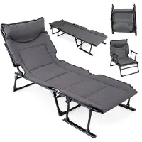 KOMFOTTEU Campingbett, 3 in 1 faltbare Gartenliege & Bett & Stuhl, Sonnenliege mit 6 Positionen verstellbarer Rückenlehne & Kopfstütze, tragbare Campingliege für Zuhause, Hinterhof & Camping