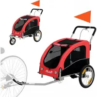 MEIYOU 2-in-1HundeanhängerfürFahrradFaltbarerHundebuggyfürkleine&mittelgroßeHundebis20kg,Rot