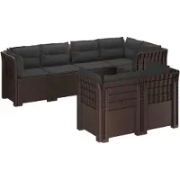 vidaXL 7-Sitzer Gartensofa mit Kissen Rattan-Look PP Braun
