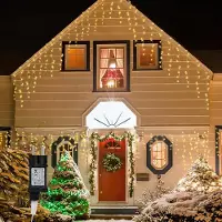 Eikuavons Lichterketten LED Lichtervorhang 200 LEDs Warmweiß, 5 m, 31 V, IP44, 8 Modi, für Fenster und Balkon zu Weihnachten