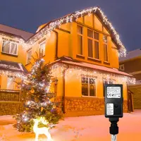 Vigevee Lichterketten LED Lichtervorhang 600 LEDs Warmweiß, 15 m, 31 V, IP44, 8 Modi, für Fenster und Balkon zu Weihnachten