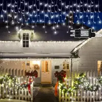 Vigevee LED Eisregen Lichterkette 600 LEDs 15m Kaltweiß, 8 Modi, Memory-Funktion, 31V Lichtervorhang für Fenster, Party und Wohnzimmer