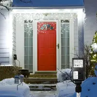 Vigevee Lichterketten Eisregen 200 LED Kaltweiß, 5 m Lichtervorhang, 31 V, IP44, 8 Modi mit Memory für Weihnachten