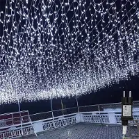 Vigevee Lichterketten Eisregen 400 LED Kaltweiß, 10 m Lichtervorhang, 31 V, IP44, 8 Modi mit Memory für Weihnachten