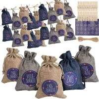 Eikuavons Adventskalender Säckchen 24 Stück, robuste Geschenkbeutel aus Stoff mit Kordelzug, Zahlen 1–24 und Aufhängung