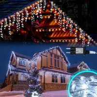 Vigevee LED Eisregen Lichterkette 400 LEDs 10m Kaltweiß, 8 Modi, Memory-Funktion, 31V Lichtervorhang für Fenster, Party und Wohnzimmer