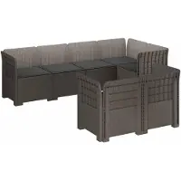 vidaXL 7-Sitzer Gartensofa mit Kissen Rattan-Look PP Hellgrau