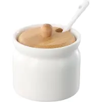 OEM Keramische Zuckerdose mit Löffel und Deckel, ideale Zuckerbehälter für Küche und Café, multifunktionelle Gewürz- und Salzbehälter (8 x 6,8 cm)