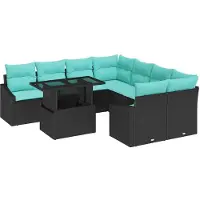vidaXL Gartensofa-set 9 stk. Schwarz und Blau Poly-Rattan