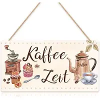 Famanu Holz-Kaffeetisch mit Spruch - Wanddeko für Küche