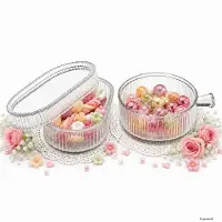 MamboCat Schnick & Schnack 2tlg Bonbonnieren Set Glasschale Deckel Henkel Pralinen Obst