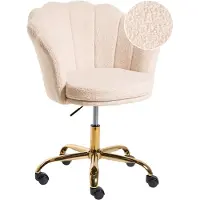 Beliani Bürostuhl Hellbeige u. Gold Bouclé Gepolstert Gesteppt Muschelform Höhenverstellbar Drehbar Drehstuhl für Homeoffice Büro Schminktisch