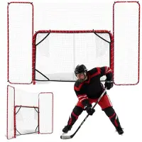 Vevor Hockeytor mit Fangnetz und Zielscheiben 307 x 183 cm Street Hockey, Metall Hockeytor-Set Weiß / Rot, Leichtes und Tragbares Trainingsgerät, Stabiles Netz für Outdoor Indoor