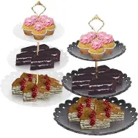 Famanu Cupcakeständer Set 2 Stück, 3-lagig, rund, wiederverwendbar, für Buffet und Feiern