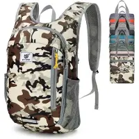 Unyqoos Faltbarer 10 L Tagesrucksack, ultraleicht 300 g – 600D Mousseline-Polyester, wasserdicht, Rückfach, Seitentaschen, gepolsterte Träger & Reflektoren