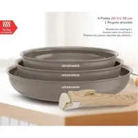 Arthur Martin 3er-Set Bratpfannen – Geeignet für alle Herdarten, inklusive Induktion – – AM4587 – Keramik – 20–24–28 cm + abnehmbarer Griff – Taupe