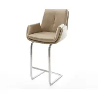 DELIFE Barstuhl Clea-Flex Mikrofaser Beige Vintage Freischwinger Flach Edelstahl Silberfarben