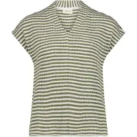 Cartoon Ringelshirt mit V-Ausschnitt in Cream/Khaki | Gr.: 38