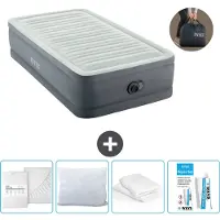 Intex Luftbett - 1 Person - 99 x 191 x 46 cm - Grau - Inklusive Pumpe - Spannbettuch - Küssen - Reperaturset en Kissenschutz