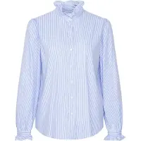 Seidensticker Rüschenbluse , Damen, Gr. L (40), blau (hellblau), 96% Polyamid, 4% Elasthan, gestreift, regular fit, Blusen Rüschenbluse, 1/1 Stehkragen Gestreift