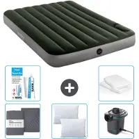 Intex Airbed - Doppelbett - 137 x 191 x 25 cm - Grün - Spannbettuch - Küssen - Pumpe - Reperaturset en Kissenschutz