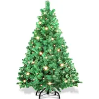 Vigevee Künstlicher Weihnachtsbaum 120 cm mit 150 LED Warmweiß, 340 Zweige, PVC und Metall, automatisch öffnende Zweige, Grün