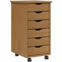 Helloshop26 - Rollbarer Schrank mit Schubladen 34 x 39 x 65,5 cm praktischer Stauraum modernes Möbelstück aus honigbraunem 02_0047156