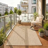HomebyHome Outdoor Teppich Beige 80x150 cm Balkon Terrasse Garten Wetterfest UV-beständig Mittel Einfarbig Flachgewebe Pflegeleicht Robust