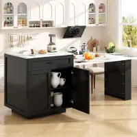 Ulife Praktischer Küchentisch höhenverstellbar für 2-6 Personen, mit Stauraum, 2 Schubladen, 2 Fächern, Sideboards, Schwarz, 133-202×70×93.5cm